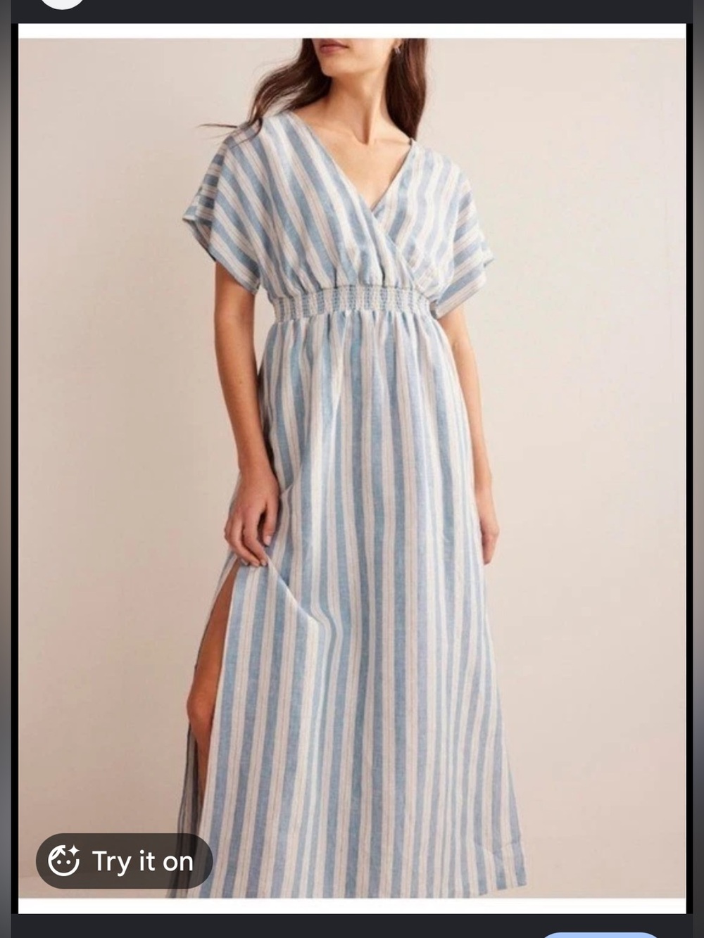 Boden Women’s Striped Linen Kaftan Maxi Dress Size 16-18